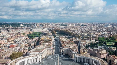 Timelapse View at St. Peter's square from dome of St. Peter Basilica in Rome in Stock Footage 44189551