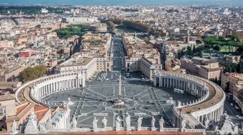 Timelapse View at St. Peter's square from dome of St. Peter Basilica in Rome in Stock Footage 44189743