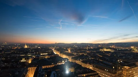 Timelapse of view from Stephansdom Tower after sunset with beautiful view ove Stock Footage 105639343