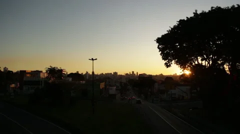Timelapse view of the sunset with the big city on the background in Curitiba, Stock Footage 54263073