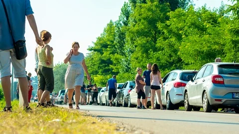 Timelapse view on the traffic jam at the Serbian Hungarian border Stock Footage 114521374