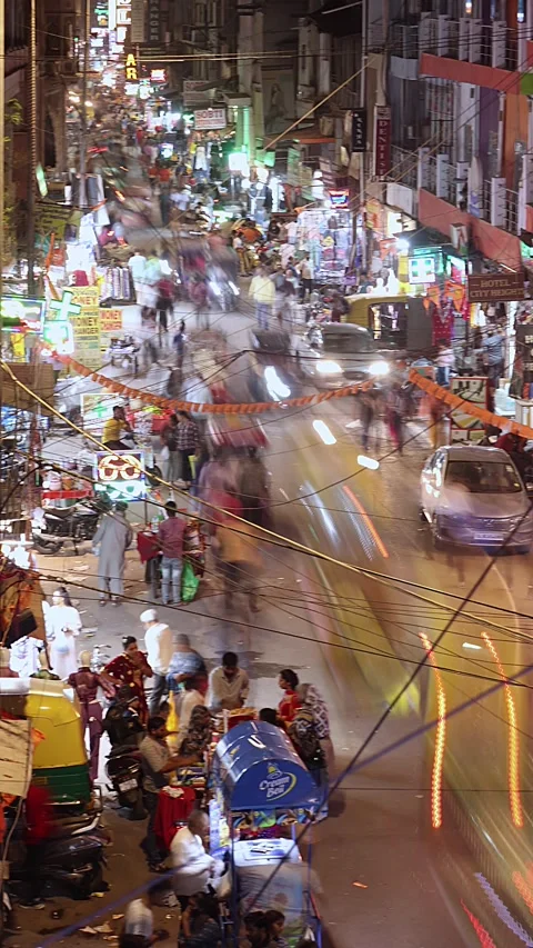 Timelapse view of traffic on Main Bazaar street. Vertical video. Stock Footage 285434895