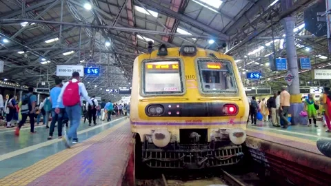 Timelapse view of trains arriving and departing at Mumbai Railway Station. 4K Video stock 247119558