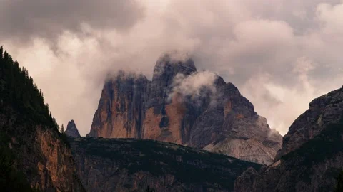 Timelapse view of Tre Cime di Lavaredo in the Dolomites, Italian Alps Stock Footage 138483986