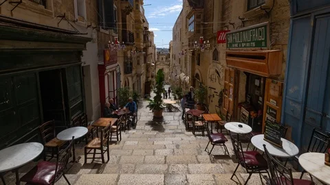 Timelapse view of a typical lane in Valletta (Malta) with stairs Stock Footage 107199428