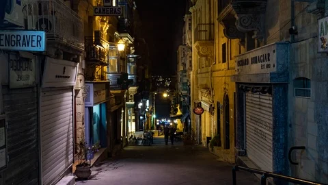 Timelapse view of a typical small lane at night in Valletta (Malta) Stock Footage 106393175