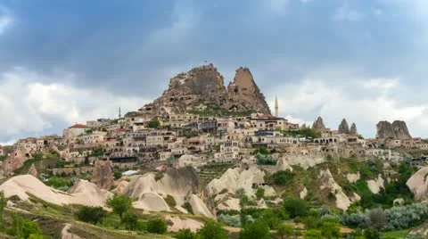 Timelapse view of Uchisar Castle cave houses. Cappadocia, Turkey. Stock Footage