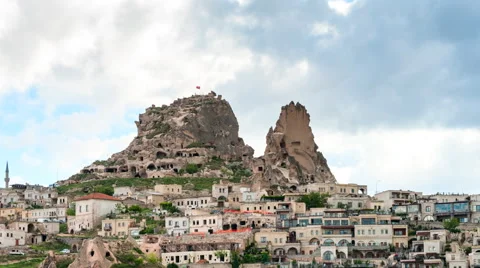 Timelapse view of Uchisar Castle cave houses. Cappadocia, Turkey. 스톡 동영상 46636172