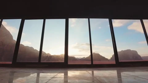 Timelapse view Wadi Rum Jordan sunrise through panoramic window desert moun.. Stock Footage 328805237