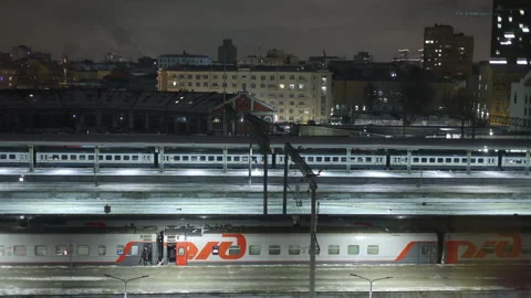 Timelapse. view from window Passengers board a train station Stock Footage 295978888