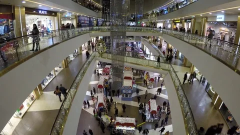 Timelapse View:People are doing shopping before New Year in central city mall Stock Footage 71346822
