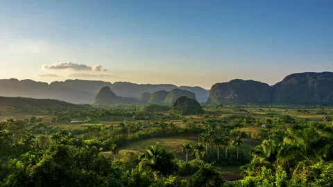 Timelapse of Vinales Valley at sunset, Cuba Stock Footage 122300387
