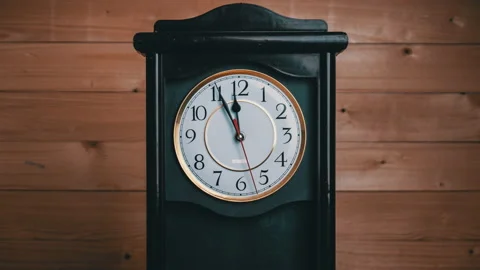 Timelapse of Vintage Clock with Full Turn of Time Hands at 12 PM or AM Stock Footage 173827533