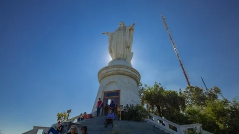 Timelapse of Virgin Mary statute, Cerro san cristobal hill, Santiago de Chile Stock Footage 100865049