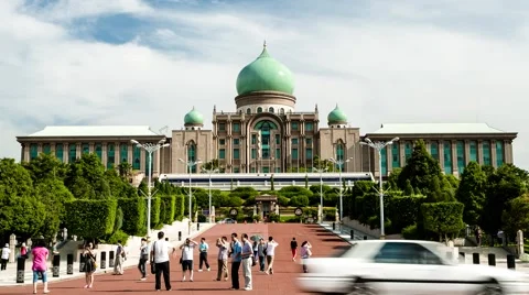 Timelapse of Visitors In Front of Perdana Putra in Putrajaya, Malaysia Stock Footage 49766777