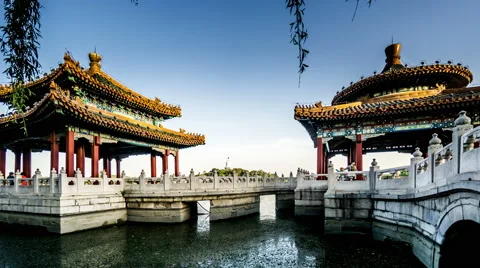 Timelapse of the visitors roam at Five Dragons Pavilions in Beihai Park, Beijing Video stock 67522358