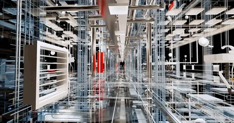 Timelapse visualization of a BIM model of MEP an office building without walls Stock Footage 116786659