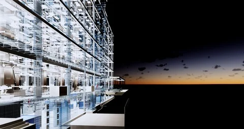 Timelapse visualization of BIM model of office building with transparent walls 库存影片 116784303