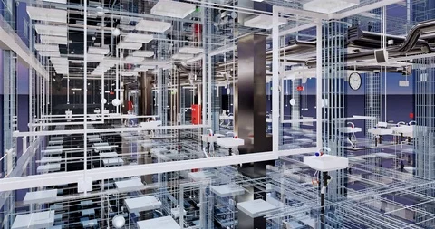 Timelapse visualization of BIM model of office building with transparent walls 库存影片 116784311