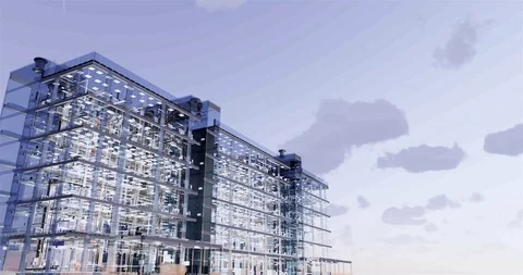 Timelapse visualization of BIM model of office building with transparent walls Stock Footage 116784428