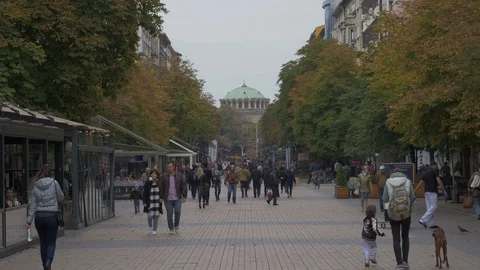 Timelapse Of Vitosha Boulevard In Sofia With Many People, Bulgaria Video stock 127167990
