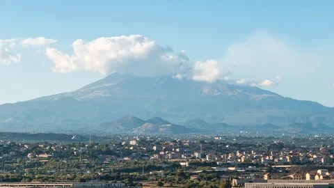 Timelapse volcano Etna in Sicily during the sunset with clouds Stock Footage