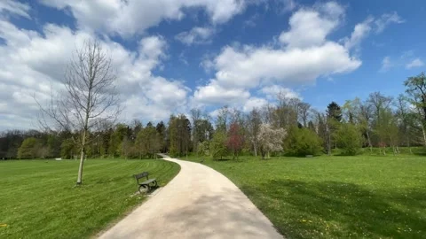 A timelapse of a walk along a path in a park on a sunny spring day. Stock Footage 239638993