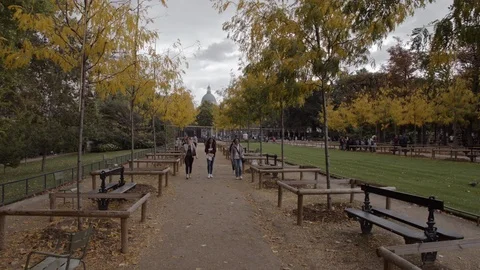 Timelapse of walking along the path in autumn Luxembourg Gardens. Paris, France Stock Footage 89000214