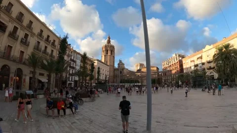 Timelapse walking down street royal square Valencia In Spain with people Stock Footage 208520101
