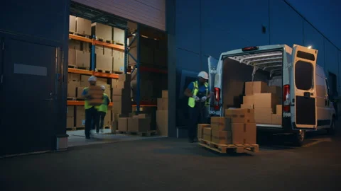 Timelapse Warehouse Workers loading Van Vehicle Stock Footage 157119507