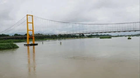 Timelapse water flow with bridge Stock Footage 78558163