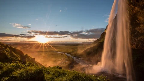 Timelapse: Waterfall at sunset Stock Footage 112615361