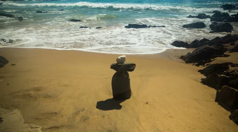 Timelapse waves and tide moving in on sandy beech in Portugal. Stock Footage 65482952