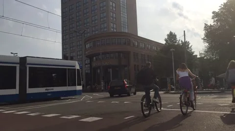 Timelapse Weesperplein intersection Amsterdam Video stock 55298547