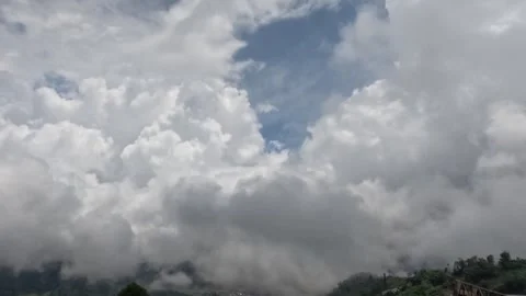 Timelapse of white and gray clouds moving quickly covering the sky Stock Footage 307431298