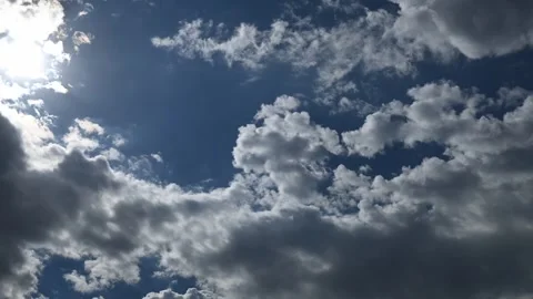 Timelapse of white and gray summer clouds moving towards the viewer the sun is Stock Footage 335898168