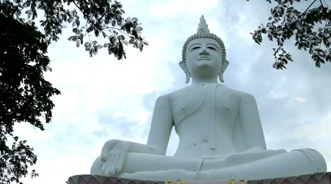Timelapse white Buddha statue, Clouds runing background. Stock Footage 45458828
