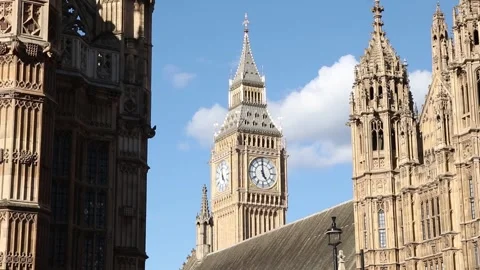 Timelapse of white cloud moving behind Big Ben clock tower, London, UK Stock Footage 240425622