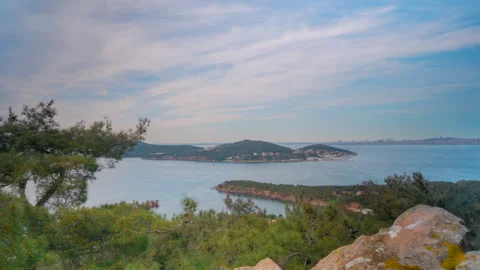 Timelapse: white clouds and ships moving over Marmara Sea from Princes Islands Stock Footage 341295909