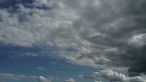 TimeLapse White clouds gather into rain clouds, blue sky in the background 4K Stock Footage 195177557