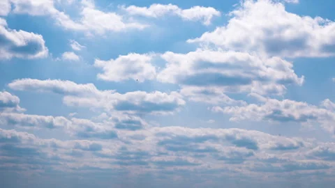 Timelapse White Fluffy Olakas Float Through the Blue Sky on a Sunny Day Video stock 187658643