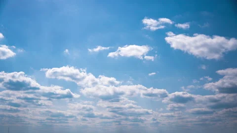 Timelapse White Fluffy Olakas Float Through the Blue Sky on a Sunny Day Stock Footage 187702978