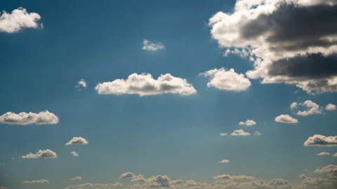 Timelapse White Fluffy Olakas Float Through the Blue Sky on a Sunny Day Stock Footage 187709053