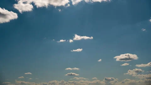 Timelapse White Fluffy Olakas Float Through the Blue Sky on a Sunny Day Stock Footage 187729415