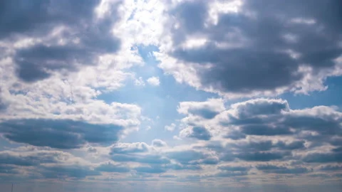 Timelapse White Fluffy Olakas Float Through the Blue Sky on a Sunny Day Stock Footage 188011398