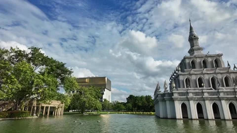 Timelapse of White Thai Architecture and Altocumulus Clouds Stock Footage 338358505
