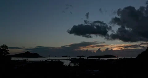 Timelapse: Wide, clouds and sunrise over Seychelles port, early morning Stock Footage 236543115