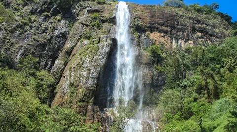 Timelapse wide shot of large waterfall in Sri Lanka Stock Footage 61792954