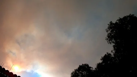 Timelapse wildfire smoke during sunset Stock Footage 118554606
