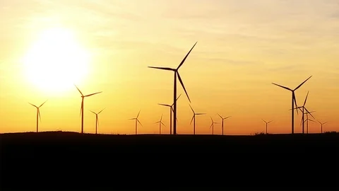 Timelapse Of Wind Turbines Over Sunset Sky Generating Electricity Stock Footage 127152372